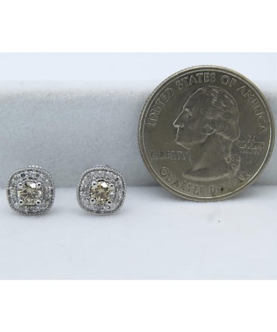 Round Gemstone & White Diamond Ladies Halo Style Stud Earrings, 925 Sterling Silver Champagne Diamond $121.34 Earrings