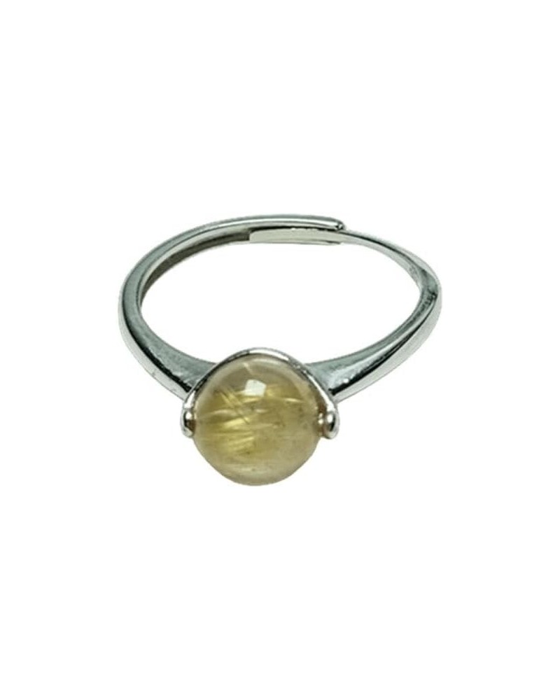 Natural Golden Rutilated Quartz Round bead Ring, Solid 925 Sterling Silver Statement Ring, Stylish Ring, Adorable Ring, Gifts...