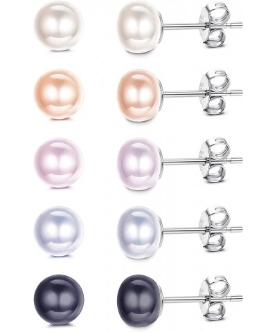 5 Pairs Pearl Stud Earrings for Women | Genuine Freshwater Cultured Pearl Earrings Set 18K White Gold Plated Sterling Silver ...