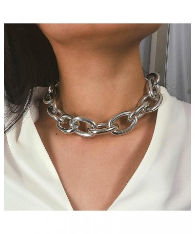 Chunky Choker Necklaces Gold Cuban Link Chain Hiphop Thick Clavicle Statement Necklace Punk Neck Jewerly for Women and Men B-...