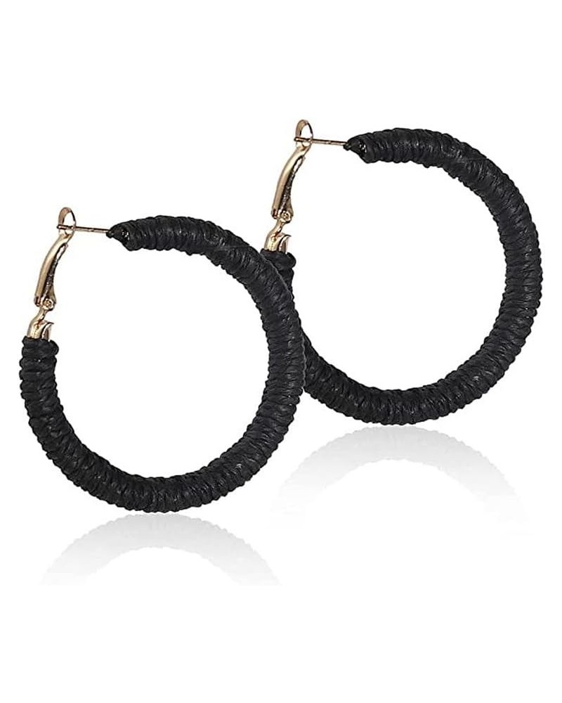 Rattan hoop Earrings Boho Raffia Woven Wicker Hoop Earrings Handmade Fashion Retro Rattan Earrings for Women Big Circle Dangl...