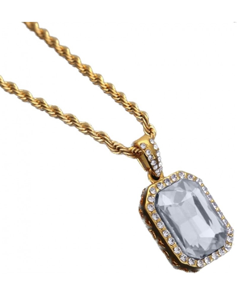 Square Ruby Red Gem Stone Pendant Charm and Gold Rope Chain Necklace Mini-Pendant Style white pendant $9.34 Necklaces