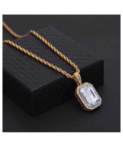 Square Ruby Red Gem Stone Pendant Charm and Gold Rope Chain Necklace Mini-Pendant Style white pendant $9.34 Necklaces