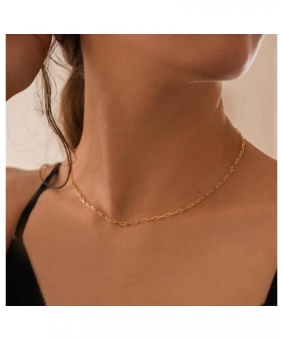 Layered Birthstone Necklace for Women Girls, Gold Silver Rose Gold Plated Layered Paperclip Chain Choker Necklace with Rectan...