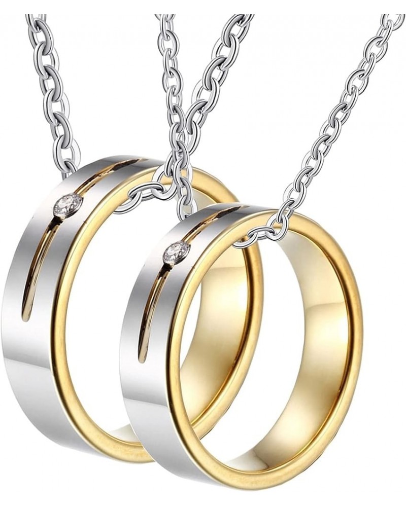 Couples Necklace Customized, Matching Couple Necklace Set Tungsten Carbide Silver Gold Ring with Zirconia Women 7 + Men 9 $30...