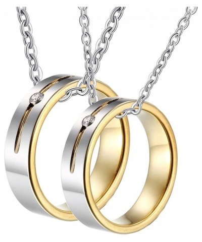 Couples Necklace Customized, Matching Couple Necklace Set Tungsten Carbide Silver Gold Ring with Zirconia Women 7 + Men 9 $30...