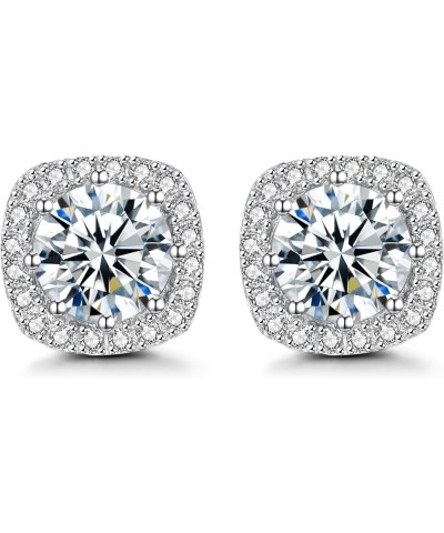 Earring White Gold Plated Studs,925 Sterling Silver Halo Cubic Zirconia Earrings For Women Silver $10.12 Earrings