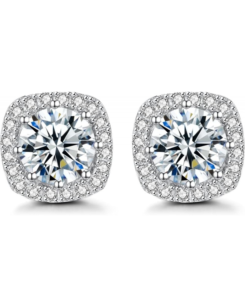 Earring White Gold Plated Studs,925 Sterling Silver Halo Cubic Zirconia Earrings For Women Silver $10.12 Earrings