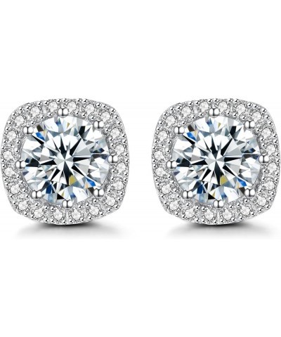 Earring White Gold Plated Studs,925 Sterling Silver Halo Cubic Zirconia Earrings For Women Silver $10.12 Earrings