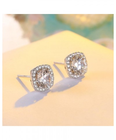 Earring White Gold Plated Studs,925 Sterling Silver Halo Cubic Zirconia Earrings For Women Silver $10.12 Earrings