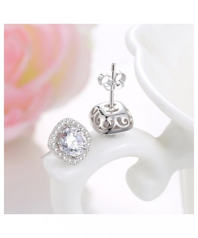 Earring White Gold Plated Studs,925 Sterling Silver Halo Cubic Zirconia Earrings For Women Silver $10.12 Earrings