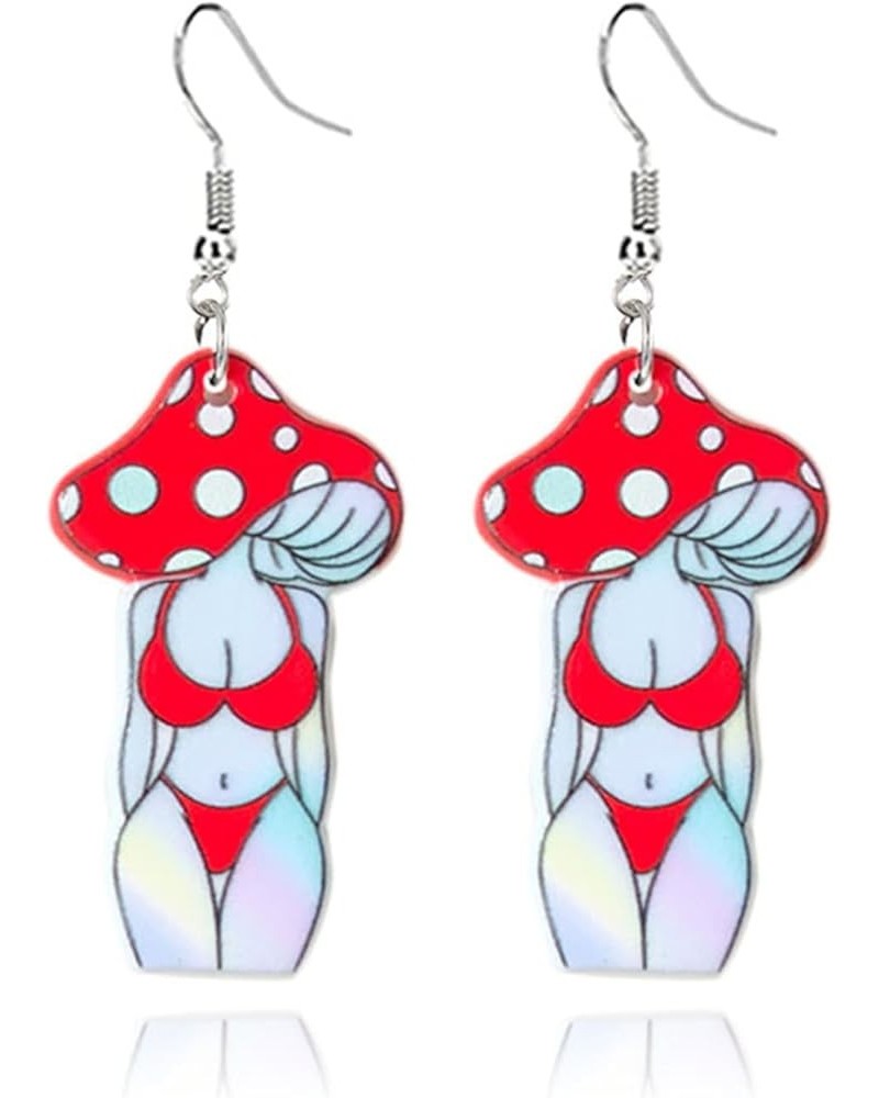 Mushroom Earrings Vintage Weird Acrylic Earrings Creative Mushroom Female Body Earrings Novelty Body Shaped Mushroom Earrings...