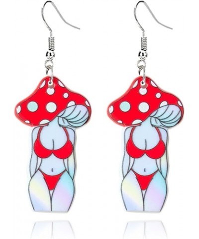 Mushroom Earrings Vintage Weird Acrylic Earrings Creative Mushroom Female Body Earrings Novelty Body Shaped Mushroom Earrings...