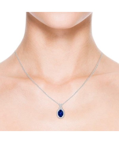 Natural Blue Sapphire Halo Pendant Necklace for Women, Girls in 14K Solid Gold/Platinum | September Birthstone | Jewelry Gift...