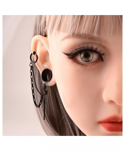 2PCS Cool Ear Gauges Chain Stud Ear Clip for women man Hip Hop Double Cartilage Ear Lobe Cuff Earrings 6mm(2G) Black $8.59 Ea...