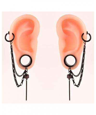 2PCS Cool Ear Gauges Chain Stud Ear Clip for women man Hip Hop Double Cartilage Ear Lobe Cuff Earrings 6mm(2G) Black $8.59 Ea...