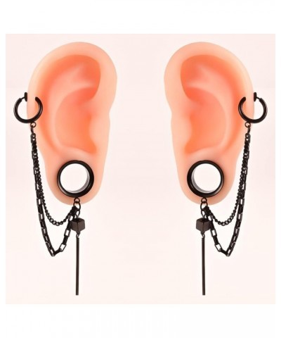 2PCS Cool Ear Gauges Chain Stud Ear Clip for women man Hip Hop Double Cartilage Ear Lobe Cuff Earrings 6mm(2G) Black $8.59 Ea...