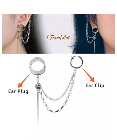 2PCS Cool Ear Gauges Chain Stud Ear Clip for women man Hip Hop Double Cartilage Ear Lobe Cuff Earrings 6mm(2G) Black $8.59 Ea...