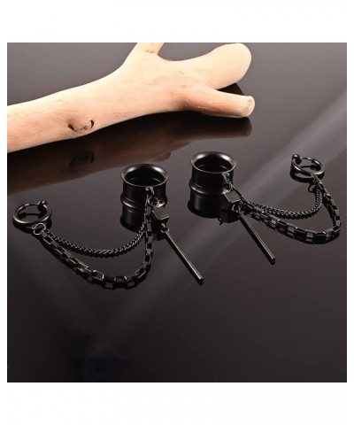 2PCS Cool Ear Gauges Chain Stud Ear Clip for women man Hip Hop Double Cartilage Ear Lobe Cuff Earrings 6mm(2G) Black $8.59 Ea...