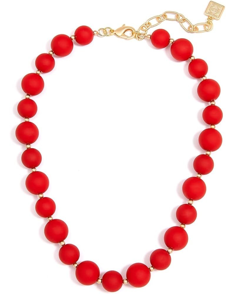 Chunky Matte Beaded Collar Necklace with Lobster Claw for Women Girls Red $34.19 Necklaces