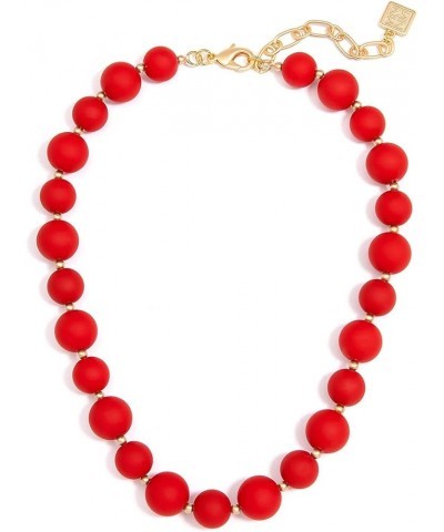 Chunky Matte Beaded Collar Necklace with Lobster Claw for Women Girls Red $34.19 Necklaces