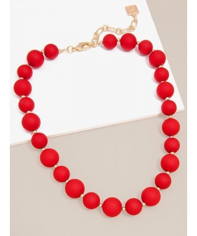 Chunky Matte Beaded Collar Necklace with Lobster Claw for Women Girls Red $34.19 Necklaces