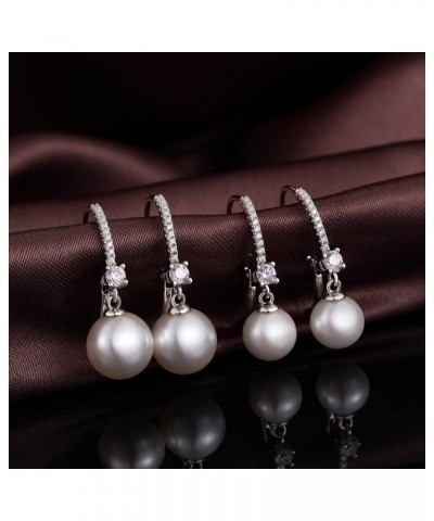 925 Sterling Silver Pearl Leverback Earrings for Women Cubic Zirconia Diamond Pearl Dangle Drop Earrings, 18K White Gold Plat...