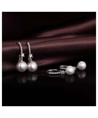 925 Sterling Silver Pearl Leverback Earrings for Women Cubic Zirconia Diamond Pearl Dangle Drop Earrings, 18K White Gold Plat...