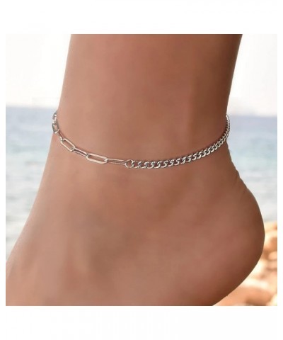 925 Sterling Silver Cuban/Paperclip/Figaro/Infinity/Oval Link Chain Ankle Bracelet Boho Beach Dainty Cute Silver Beaded Chain...