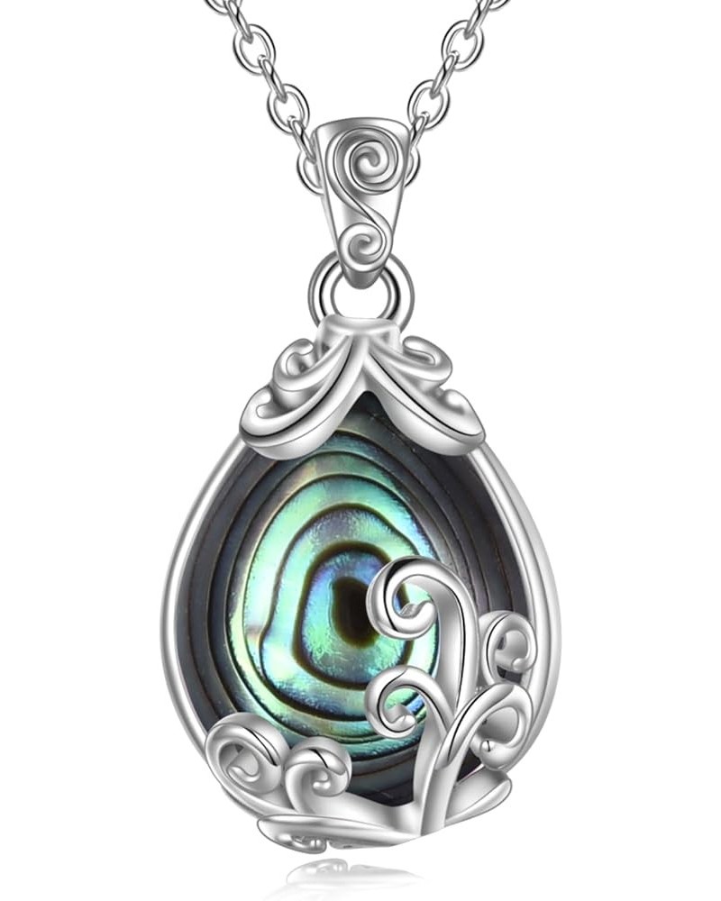 Sterling Silver Gemstone Filigree Teardrop Pendant Necklace Crystal Jewelry for Women Abalone Shell $23.93 Necklaces