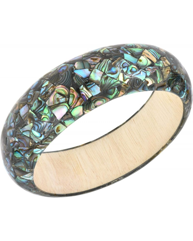 Vibrant Mosaic Peacock Abalone Shell Inlays on Wood Bangle Bracelet $11.15 Bracelets