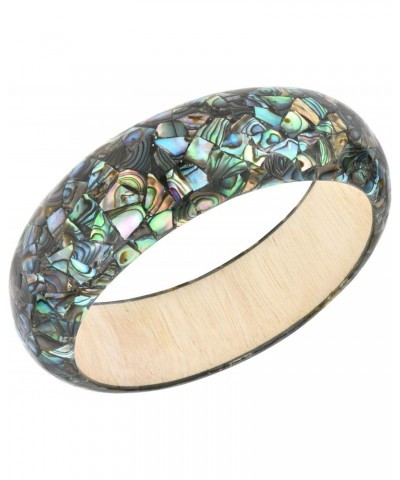 Vibrant Mosaic Peacock Abalone Shell Inlays on Wood Bangle Bracelet $11.15 Bracelets