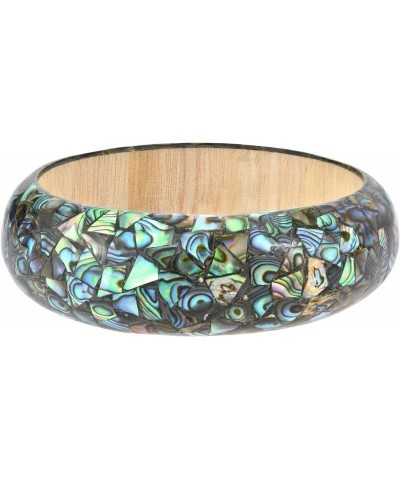 Vibrant Mosaic Peacock Abalone Shell Inlays on Wood Bangle Bracelet $11.15 Bracelets