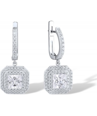 925 Sterling Silver Dangle Earrings Cubic Zirconia Drop Earrings for Women Square-Solitaire $16.42 Earrings