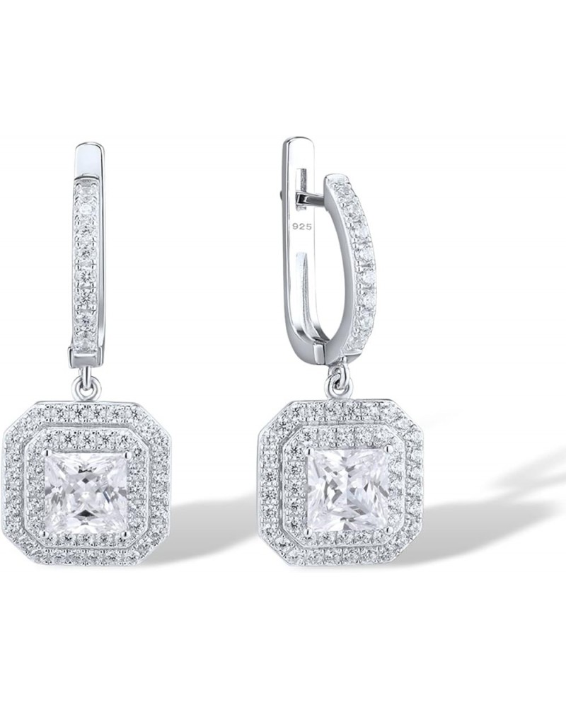 925 Sterling Silver Dangle Earrings Cubic Zirconia Drop Earrings for Women Square-Solitaire $16.42 Earrings