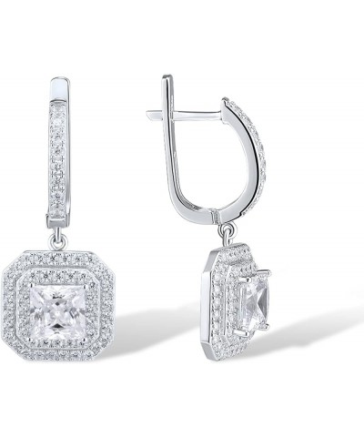 925 Sterling Silver Dangle Earrings Cubic Zirconia Drop Earrings for Women Square-Solitaire $16.42 Earrings