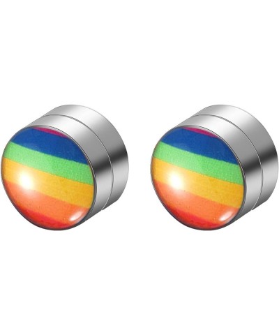 LGBT Rainbow Non-Pierced Magnetic Clip On Earrings 10mm Fake Gauges Ear Studs Earrings, Gay Lesbian Pride Earrings Jewelry ON...