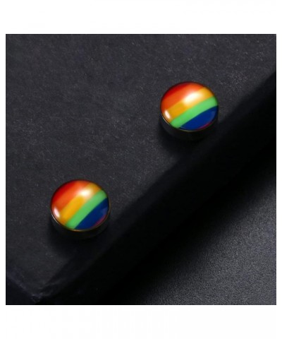 LGBT Rainbow Non-Pierced Magnetic Clip On Earrings 10mm Fake Gauges Ear Studs Earrings, Gay Lesbian Pride Earrings Jewelry ON...