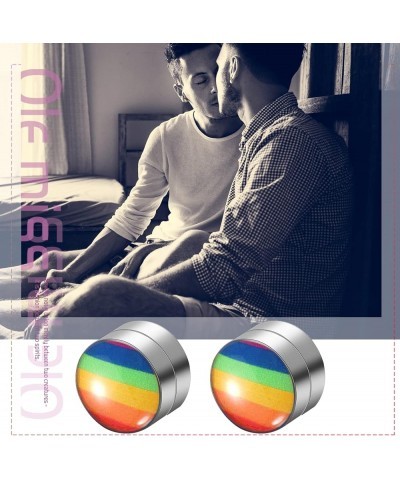 LGBT Rainbow Non-Pierced Magnetic Clip On Earrings 10mm Fake Gauges Ear Studs Earrings, Gay Lesbian Pride Earrings Jewelry ON...