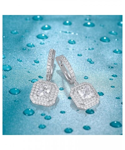 925 Sterling Silver Dangle Earrings Cubic Zirconia Drop Earrings for Women Square-Solitaire $16.42 Earrings