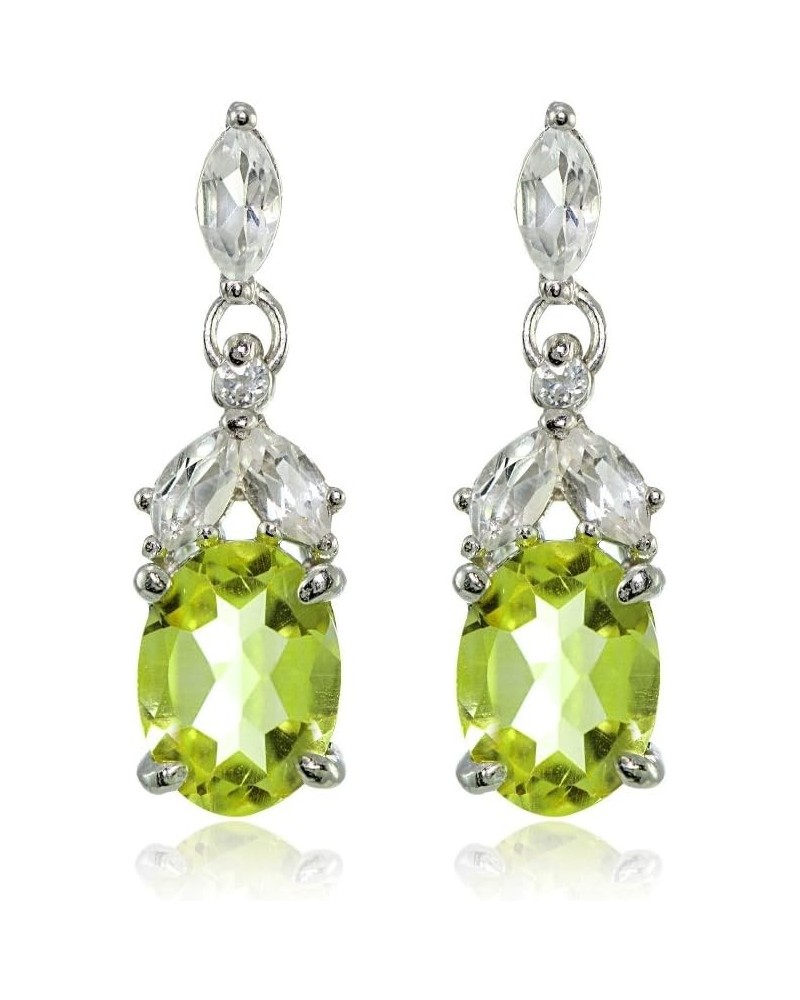 Sterling Silver Choice of Birthstone Genuine or Created Gemstone & White Topaz Oval Dangle Earrings August - Peridot $30.79 E...