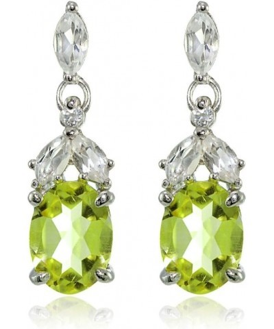 Sterling Silver Choice of Birthstone Genuine or Created Gemstone & White Topaz Oval Dangle Earrings August - Peridot $30.79 E...