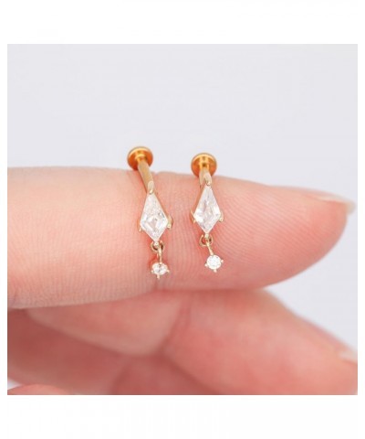 14K Yellow/White Gold Dangle Threadless Earring 1 Pcs, 16G Flat Back Stud Cartilage Earrings Helix Labret Lip Monroe Tragus P...