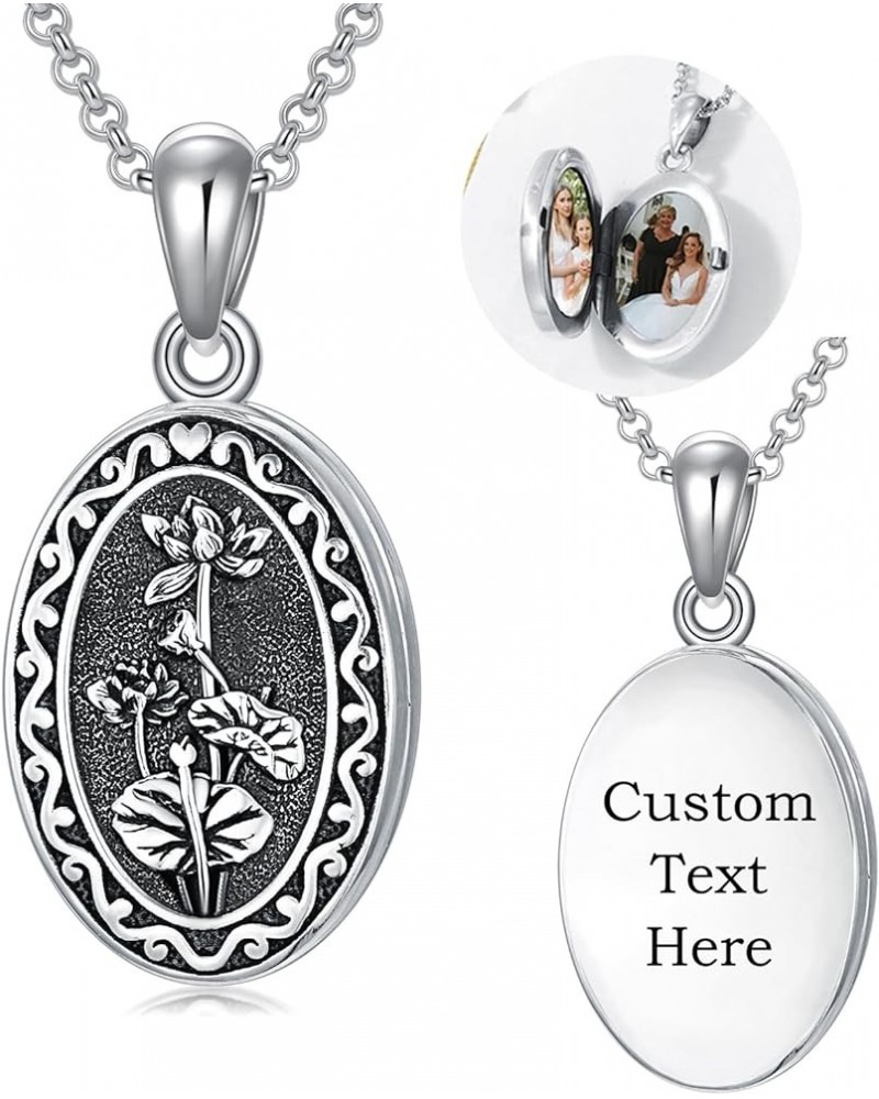 Birth Flower Photo Locket Necklace 925 Sterling Silver 12 Month Locket Necklace with Picture Birth Flower Photo Jewelry Gifts...