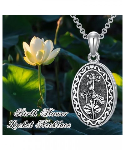 Birth Flower Photo Locket Necklace 925 Sterling Silver 12 Month Locket Necklace with Picture Birth Flower Photo Jewelry Gifts...