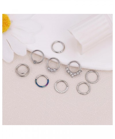 9PCS 16G 316L Stainless Steel Small Clicker Hinged Septum Rings for Women Men CZ Tiny Septum Nose Hoops Seamless Hinged Segme...