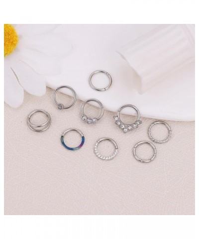 9PCS 16G 316L Stainless Steel Small Clicker Hinged Septum Rings for Women Men CZ Tiny Septum Nose Hoops Seamless Hinged Segme...