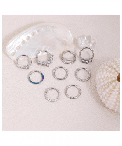 9PCS 16G 316L Stainless Steel Small Clicker Hinged Septum Rings for Women Men CZ Tiny Septum Nose Hoops Seamless Hinged Segme...