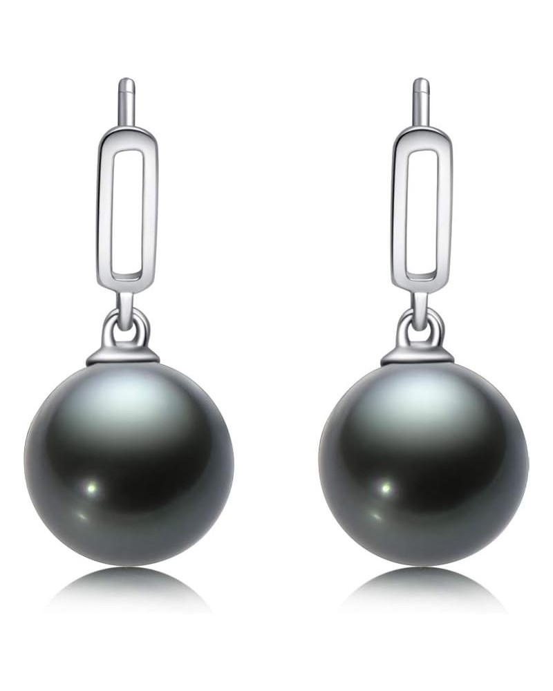 18K Gold Tahitian Black Pearl Stud Dangle Earrings 8-9mm Genuine Tahiti Cultured Pearls Drop Dangle Earrings for Women Ladies...