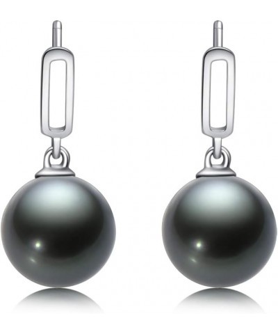 18K Gold Tahitian Black Pearl Stud Dangle Earrings 8-9mm Genuine Tahiti Cultured Pearls Drop Dangle Earrings for Women Ladies...